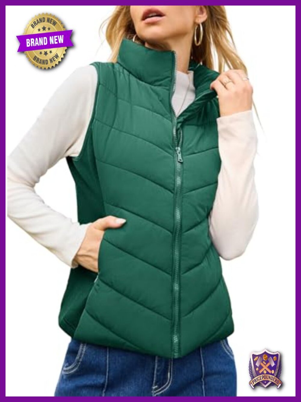 Quilted Puffer Vest Sleeveless Zip Up Outerwear Lightweight Gilet